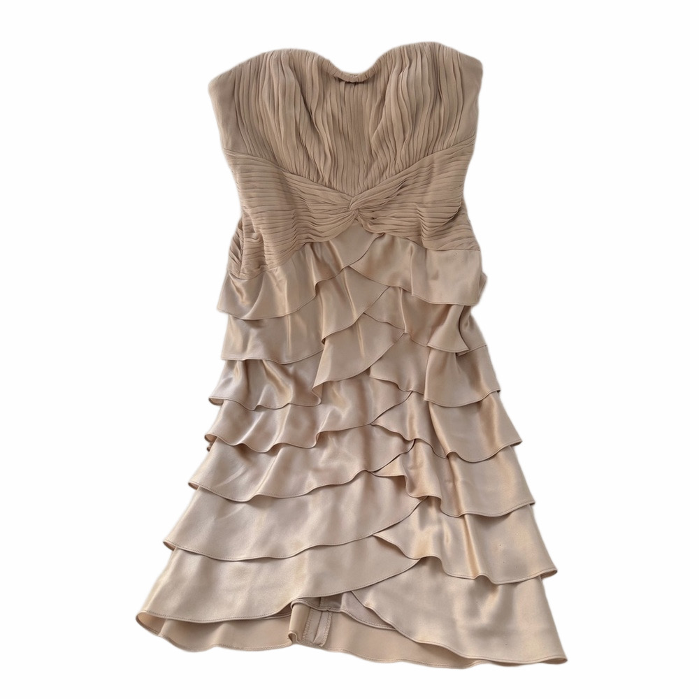 ADRIANNA PAPELL Tiered Shutter Dress Silk Jacket Size 6P Champagne Strapless NEW - Picture 9 of 16